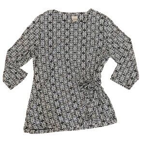 Chico's‎ Women's Slinky Knit Geometric Print Side Tie 3/4 Sleeve Top. Size 12/L
